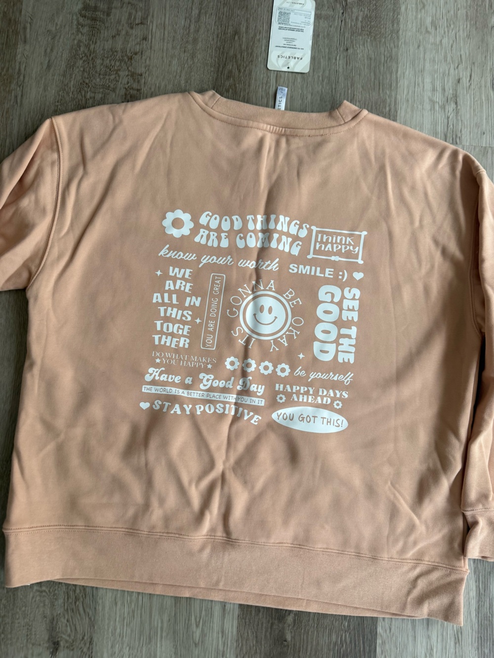 Fabletics Peach Crewneck Sweatshirt with White Positive Graphics